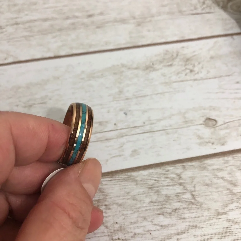 THREE KEYS JEWELRY 8mm Tungsten Rose Gold Plated Wedding Ring Sz 11.5